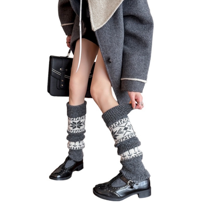 Womens Nordic Fair Isle Knit Leg Warmers Thicken Warm Knitted Foot Cover